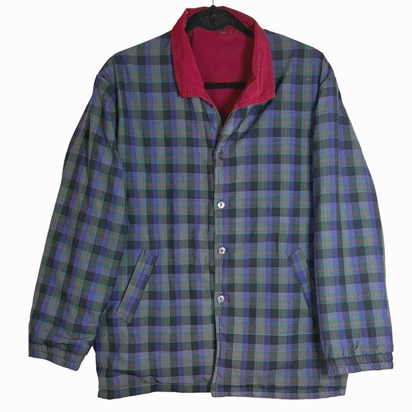 Jackets & Blazers - Vintage Plaid Chore Jacket Womens XL Oversized Lightweight Lined Hood Pockets